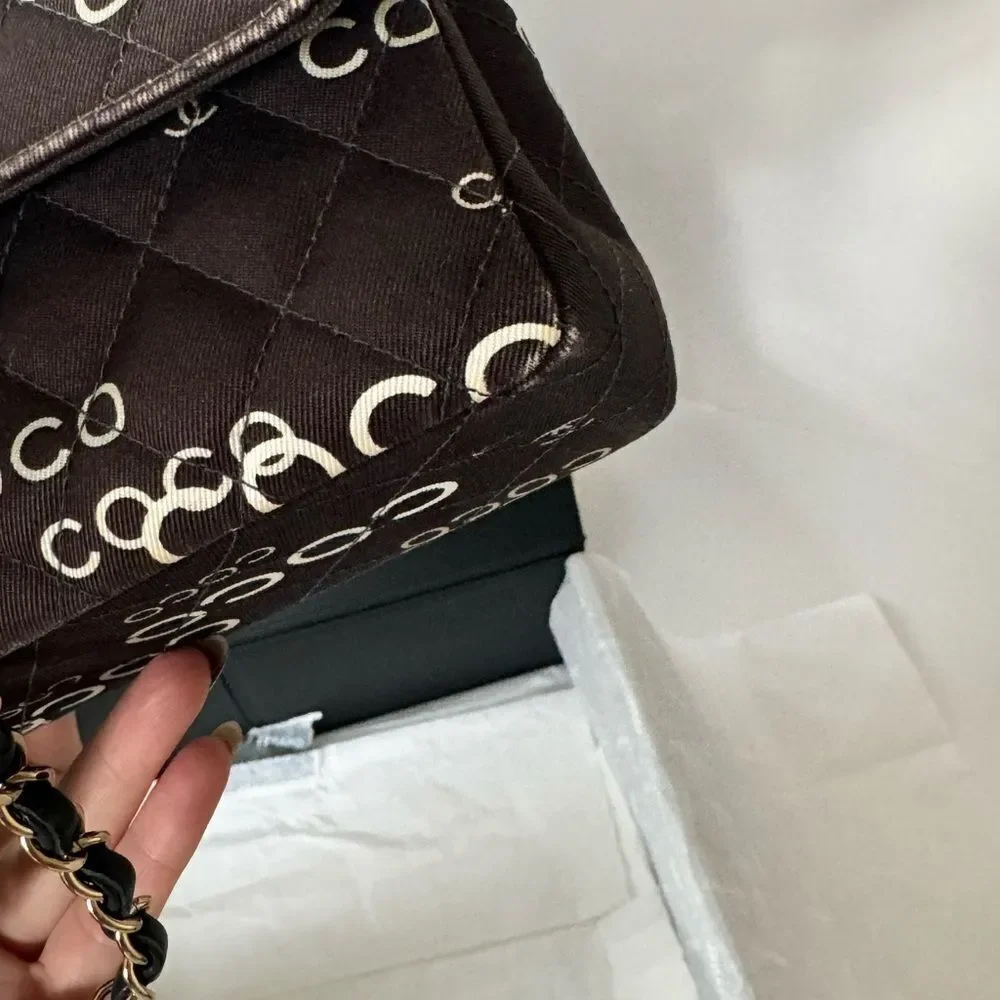 Chanel Canvas Coco Print Quilted Medium Classic Flap Double Flap Black White - Picture 8 of 16